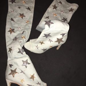 Denim Thigh high star boots